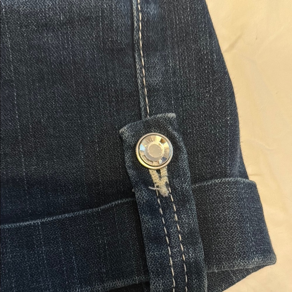 True Religion Jean Shorts with Cuffed Hem and Crystal Buttons - Picture 2 of 4